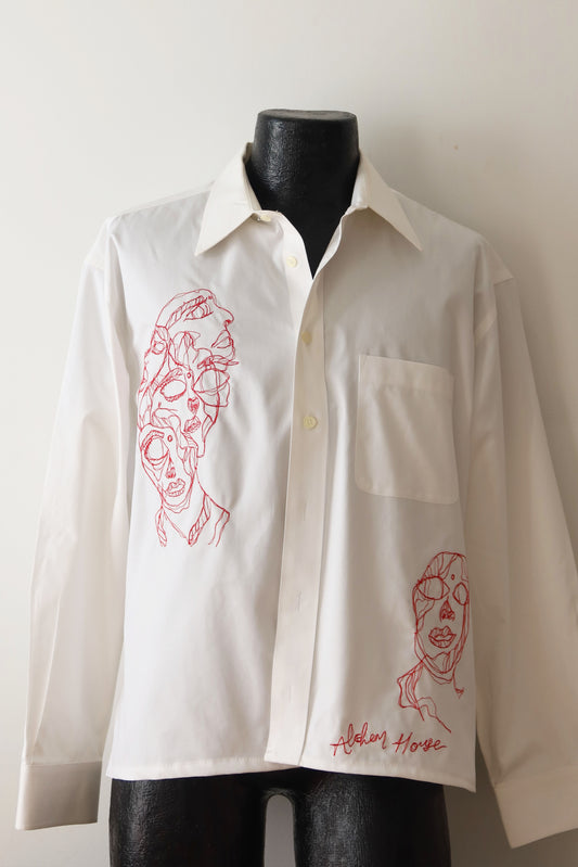 Three Eyes, Two Faces, One Mind - Embroidered Art Shirt