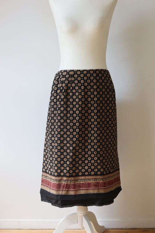 Black Printed Chiffon Midi Skirt